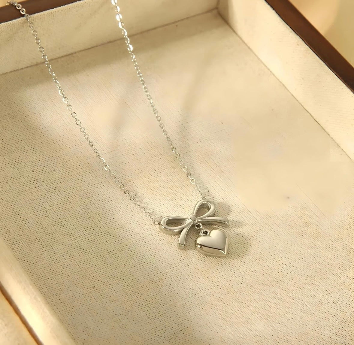 Dainty Sterling Gold plated stainless steel Necklace Bow Heart Pendant Jewelry Necklace for Women