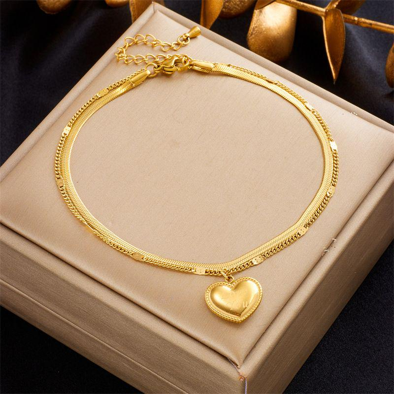 New 2026 18k Gold plated stainless steel Gold color Big heart Charm Anklets for women