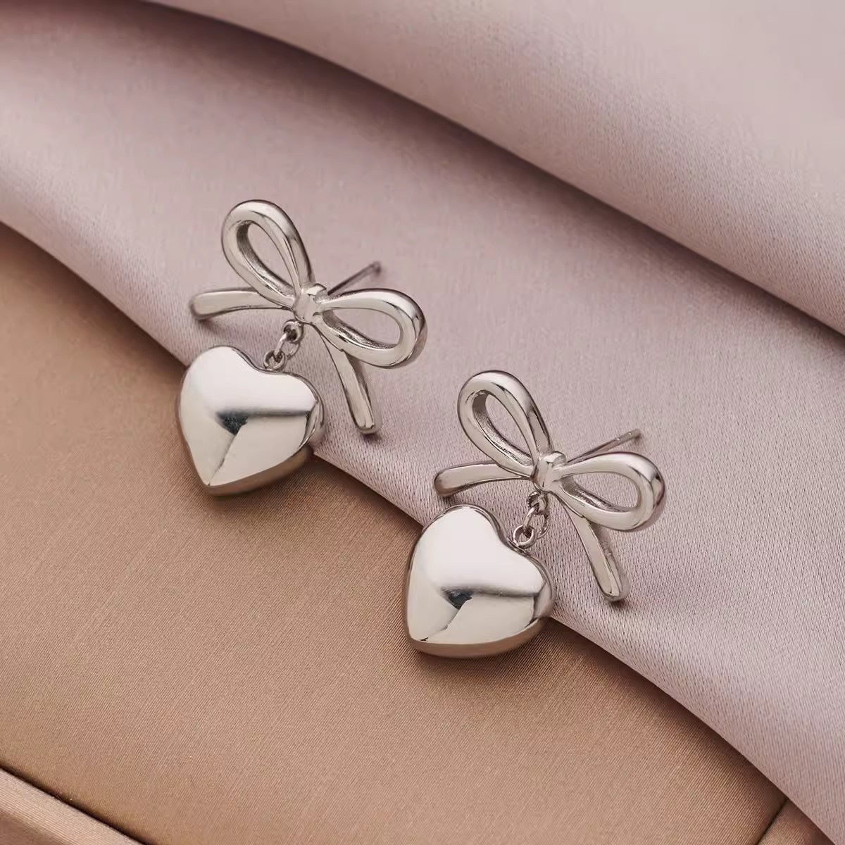 New 2026 trendy waterproof Bow Knot Heart Lover Earrings set stainless steel