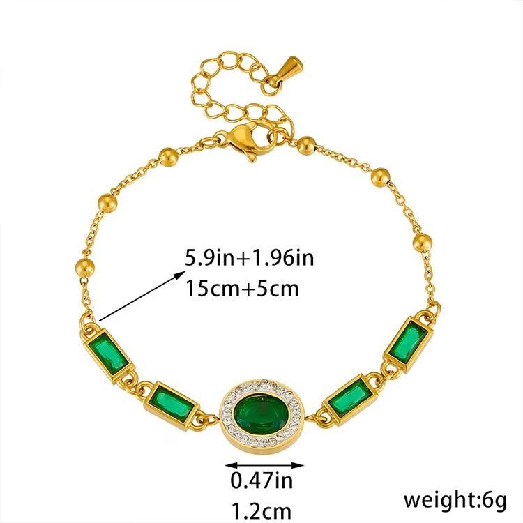 Luxury Emerald stainless steel 18k gold plated Bracelet