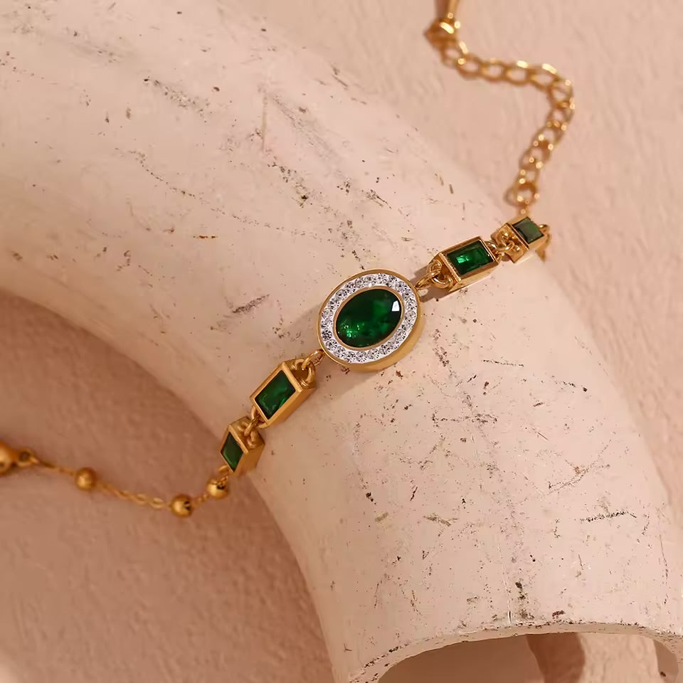 Luxury Emerald stainless steel 18k gold plated Bracelet