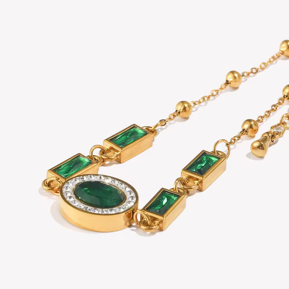 Luxury Emerald stainless steel 18k gold plated Bracelet