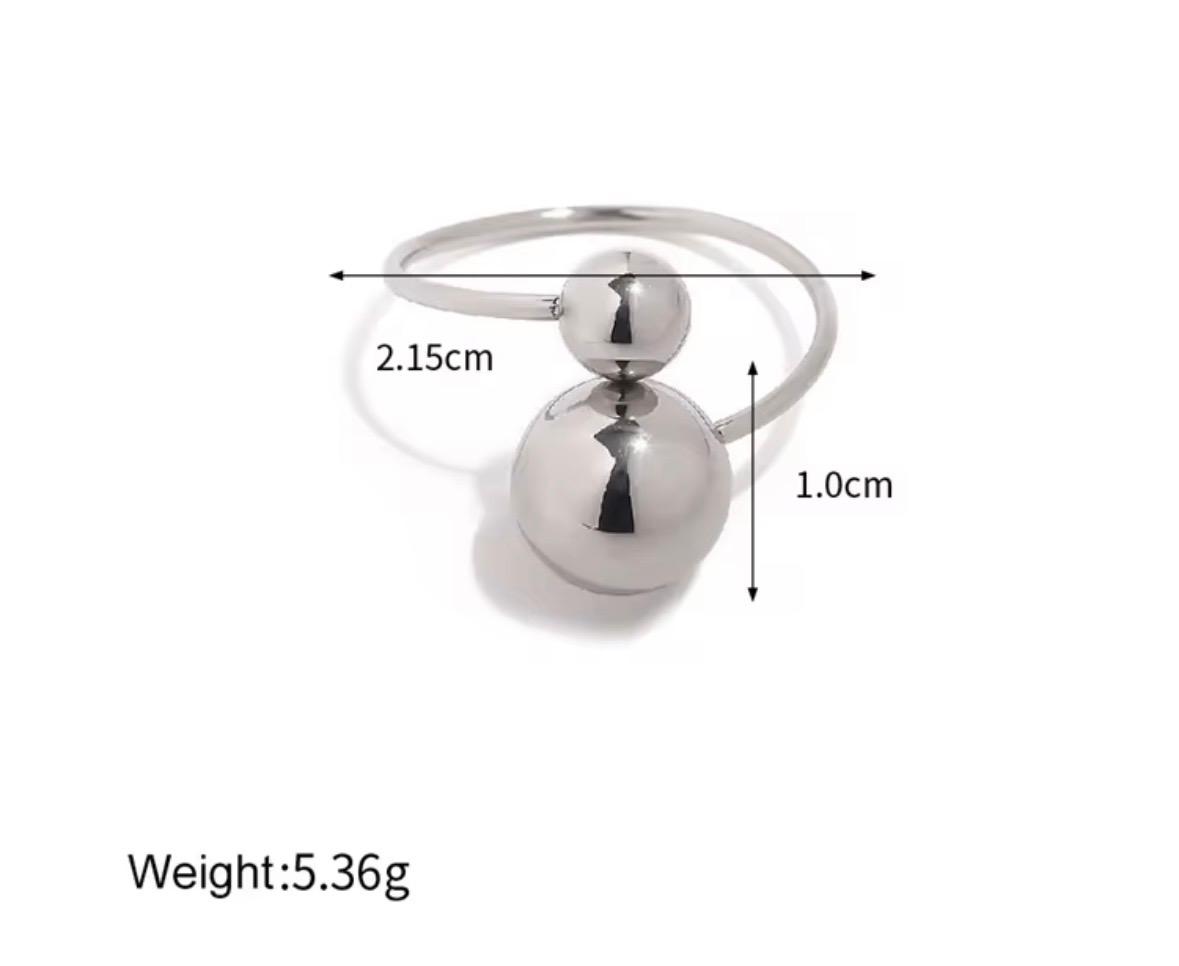 18k Gold Plated Adjustable Cuff Jewelry Stainless Steel Spherical Ring Women Silver Color Large and Small Ball Ring